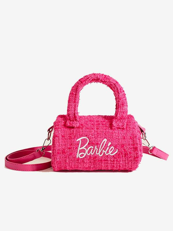 Accessories |   Bags Barbie Pink Linen Cotton Blend Cylindrical Shape Barrel Bag Accessories Accessories