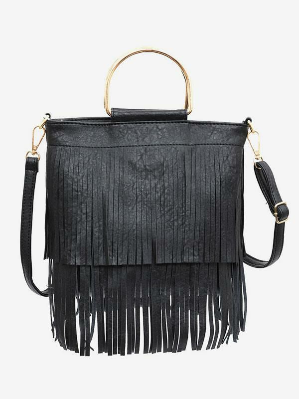 Accessories |   Bags Black PU Leather Fringe Zipper Ring Handle Bags Accessories Accessories