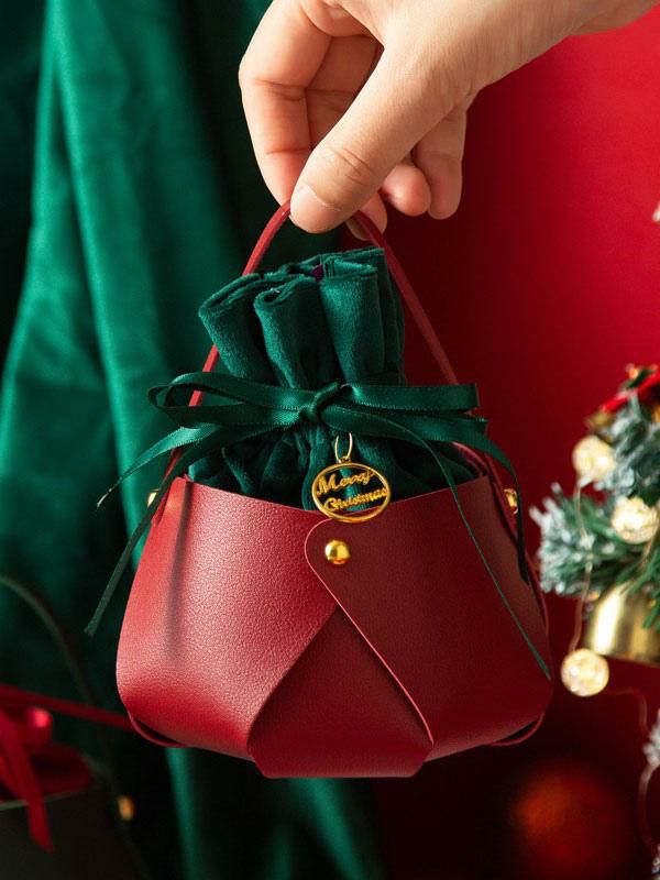 Accessories |   Bags Burgundy Corduroy Round Ring Handle Two-Tone Metal Details Lace-up Christmas Bag Accessories Accessories