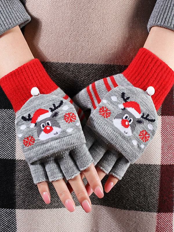 Accessories |   Christmas Decor Printed Short Ladies Warm Heated Winter Fingerless Short Gloves For Women Accessories Accessories