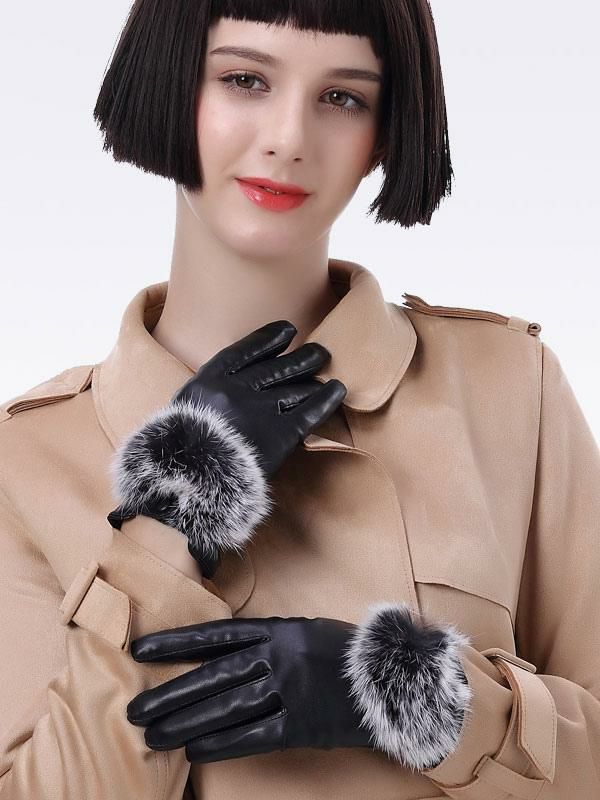 Accessories |   Faux Fur Decor Ladies Warm Heated Winter Leather Waterproof Short Gloves For Women Accessories Accessories