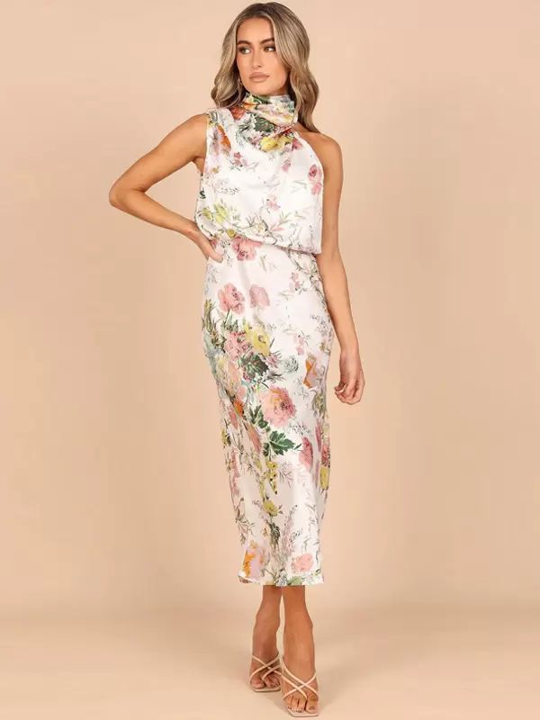 Accessories |   Floral Dress Maxi Dresses Dresses Floral Print Buttons Stand Collar Sleeveless No Open Seam Chic Summer Long Accessories Accessories