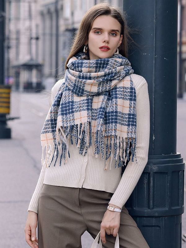 Accessories |   Fluffy Scarf Plaid With Tassel Elegant Daily Casual Scarves Accessories Accessories