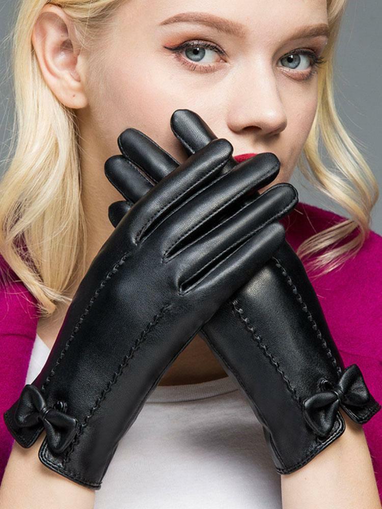 Accessories |   Gloves For Women Bows Winter Black Pu Leather Gloves Accessories Accessories