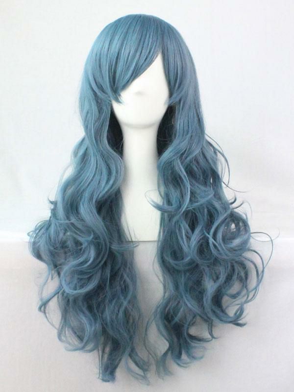 Accessories |   Halloween Hair Wigs Carnival Hair Wigs Side Swept Bangs Body Wave Long Tousled Women Teal Synthetic Wigs Accessories Accessories