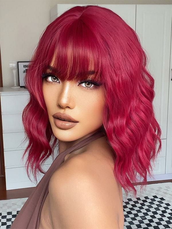 Accessories |   Medium Wigs Synthetic Wigs Burgundy With Bangs/Fringe Heat-resistant Fiber Medium Wig For Women Accessories Accessories