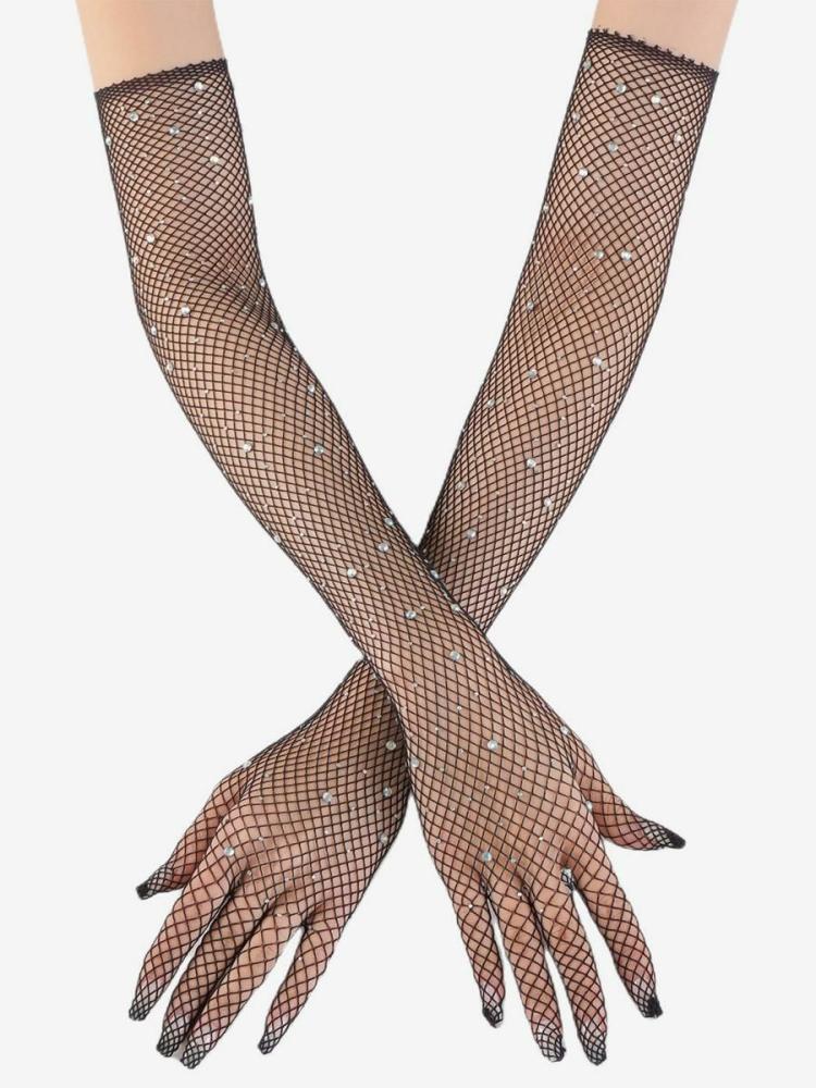 Accessories |   Rhinestone Mesh Arm Sleeve Bling Fishnet Long Gloves For Women Accessories Accessories