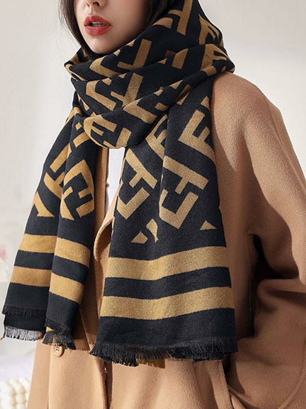 Accessories |   Scarf For Women Stripes Fringe Wool Black Scarf Accessories Accessories