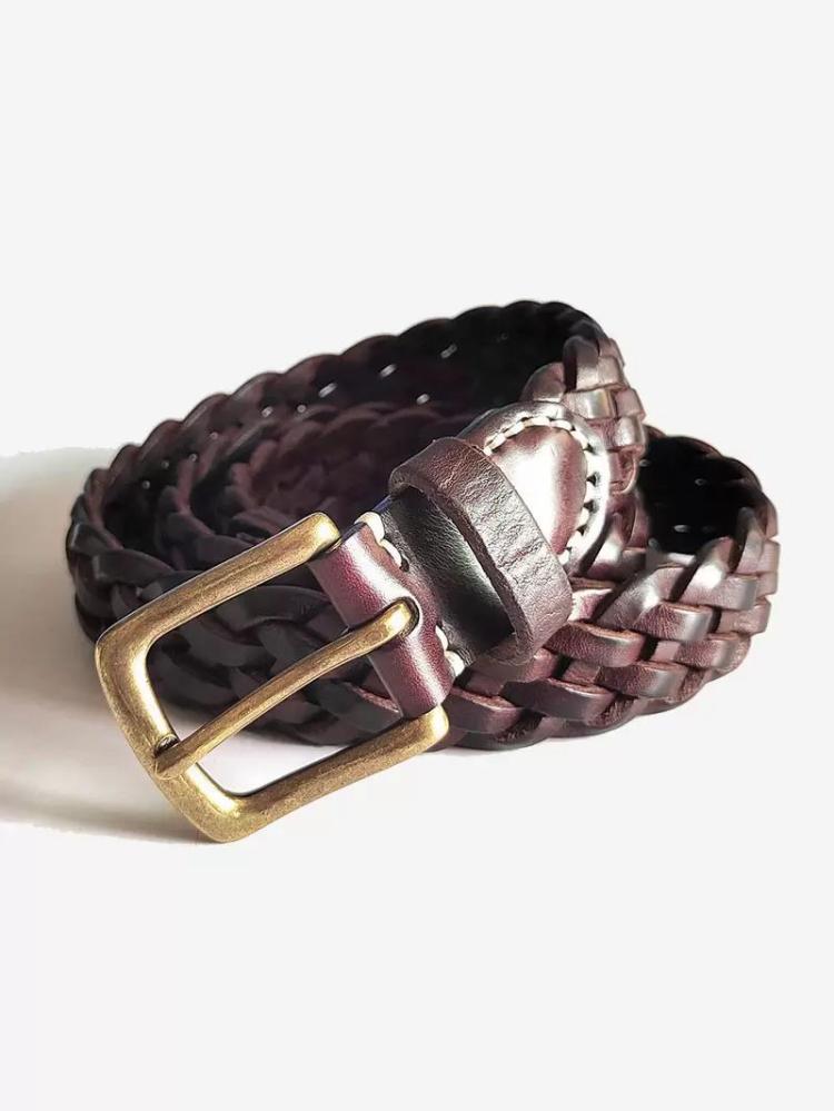 Accessories |   Stylish Braided Leather Belt With Metal Buckle Belts In Chocolate Accessories Accessories