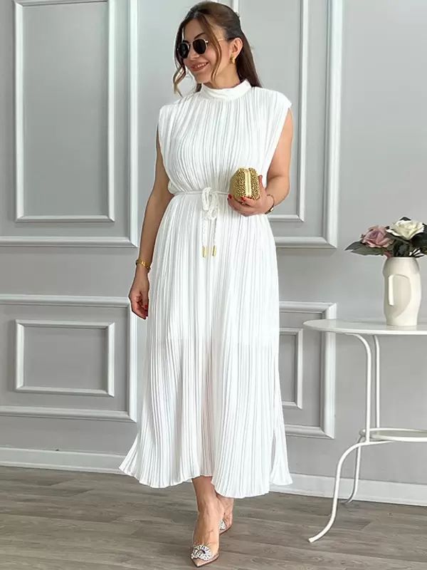 Accessories |   Summer Dress Maxi Dresses White Stand Collar Lace Up Polyester Beach Dress Accessories Accessories