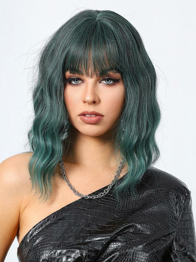 Accessories |   Teal Wig Short Curly With Blunt Fringe Halloween Masquerade Wigs Accessories Accessories