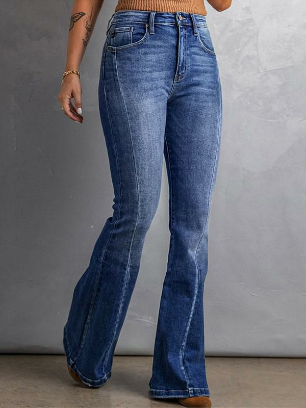 Bottoms |   Blue Jeans High-Waisted Zipper Fly Flared Day Trousers For Women Bottoms Bottoms