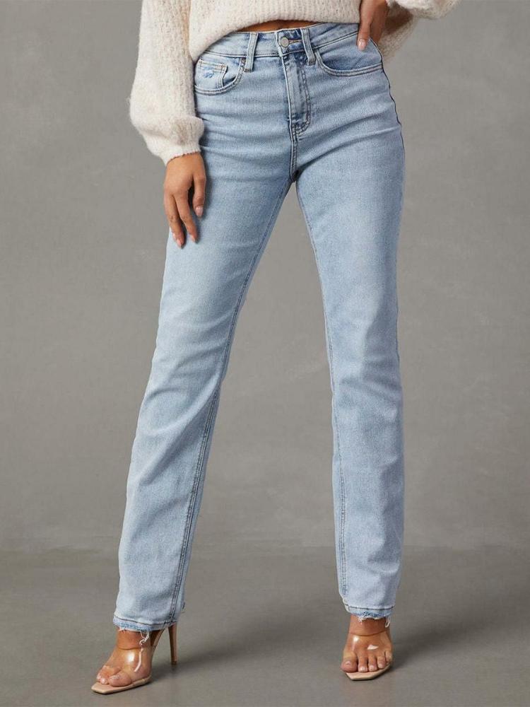 Bottoms |   Classic Jeans Zipper Fly High Waisted Pants In Light Sky Blue Bottoms Bottoms