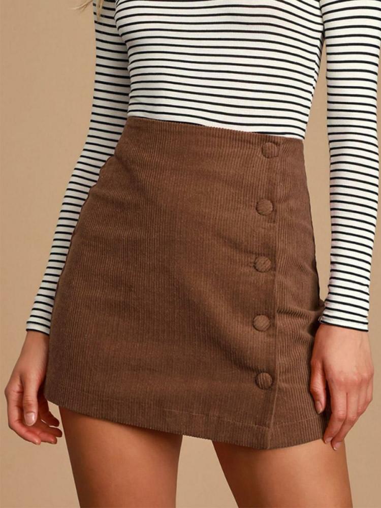 Bottoms |   Corduroy Skirt Buttons Solid Color A-Line Fall Winter Skirts Bottoms Bottoms