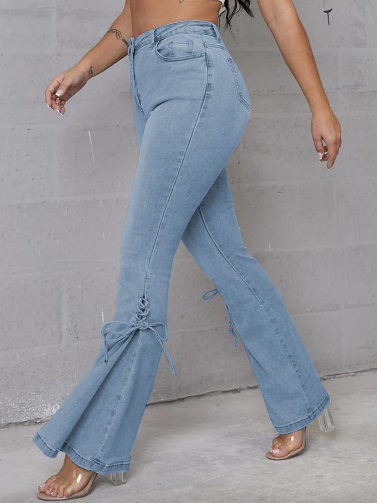 Bottoms |   Flare Jeans For Woman Lace Up Mid Rise Bell Bottoms 2024 Bottoms Bottoms