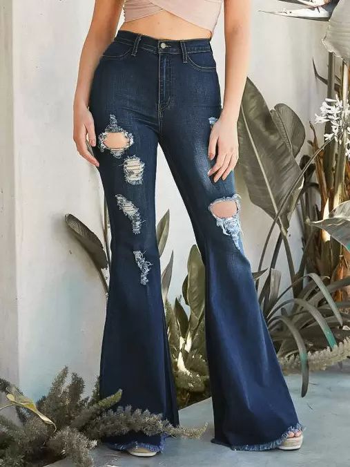 Bottoms |   Flare Jeans Raw Edge Ripped High Rise Bell Bottoms For Women 2024 Bottoms Bottoms