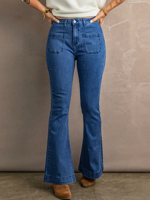 Bottoms |   Flared Jeans High Waist Zipper Fly Daily Casual Bottoms Bottoms Bottoms