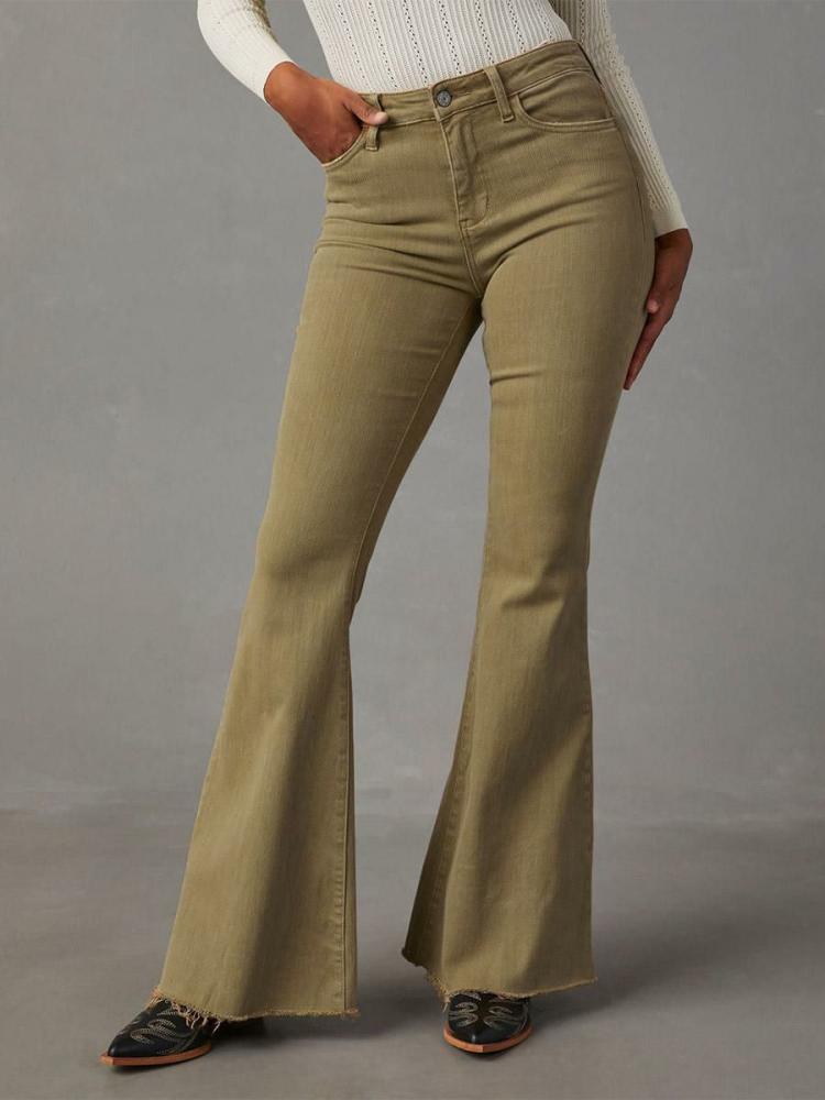 Bottoms |   Flared Trousers High Waisted Zipper Solid Color Jeans For Women Bottoms Bottoms