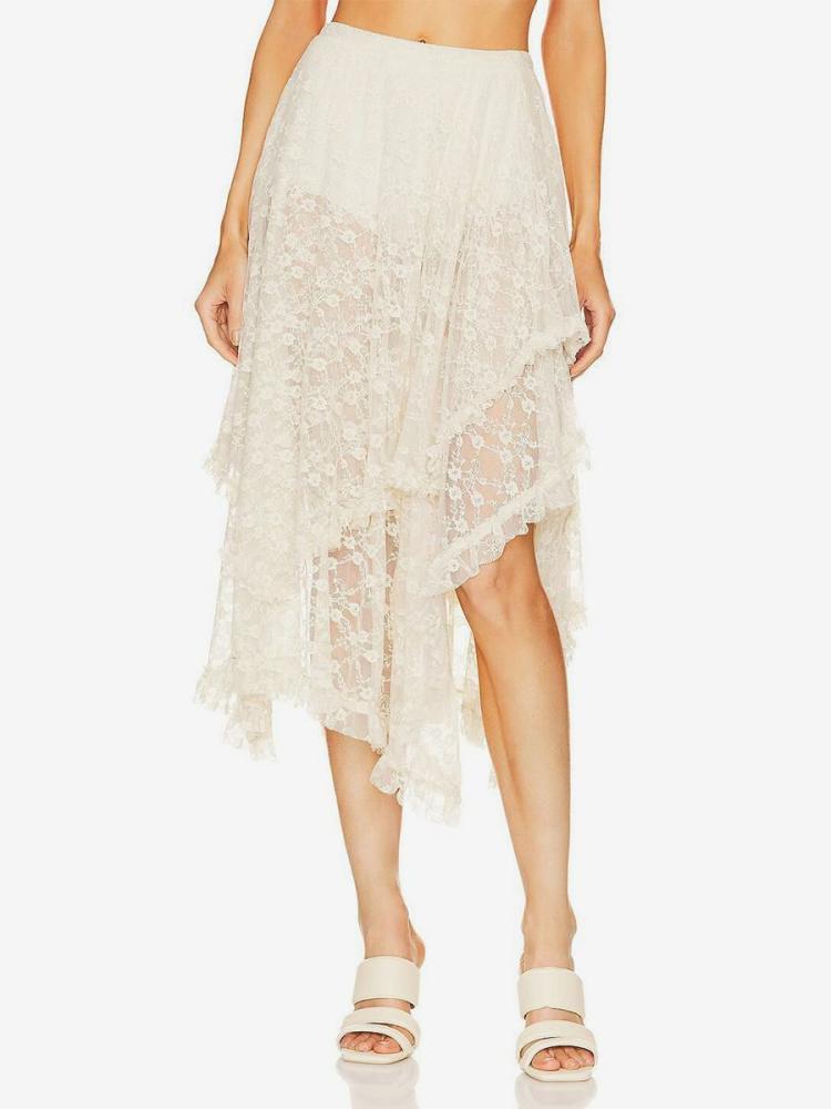 Bottoms |   Flowy Lace Skirt High Waist Asymmetrical Daily Casual Overskirt Bottoms Bottoms