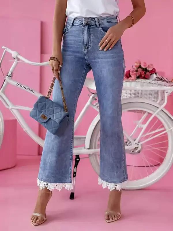 Bottoms |   Jeans Chic Lace Raised Waist Denim Bottoms Bottoms