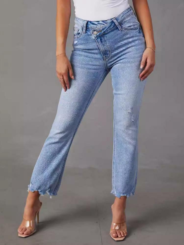 Bottoms |   Jeans Fashion Two-Tone Distressed Polyester Bottoms Bottoms