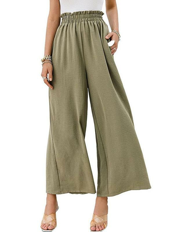 Bottoms |   Linen Cropped Pants Raised Waist Wide Legs Summer Casual Trousers Bottoms Bottoms