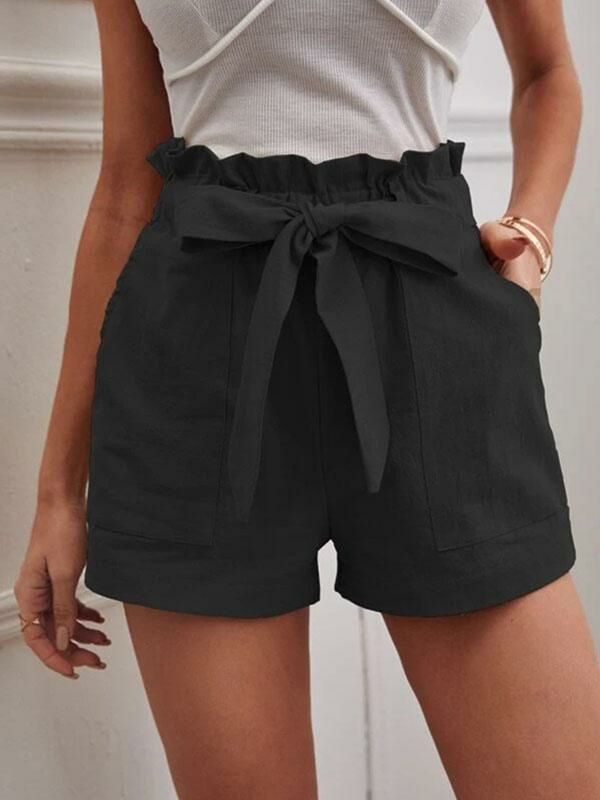 Bottoms |   Linen Shorts Elastic Waist Bow Tie Pockets Cute Summer Bottoms Bottoms Bottoms