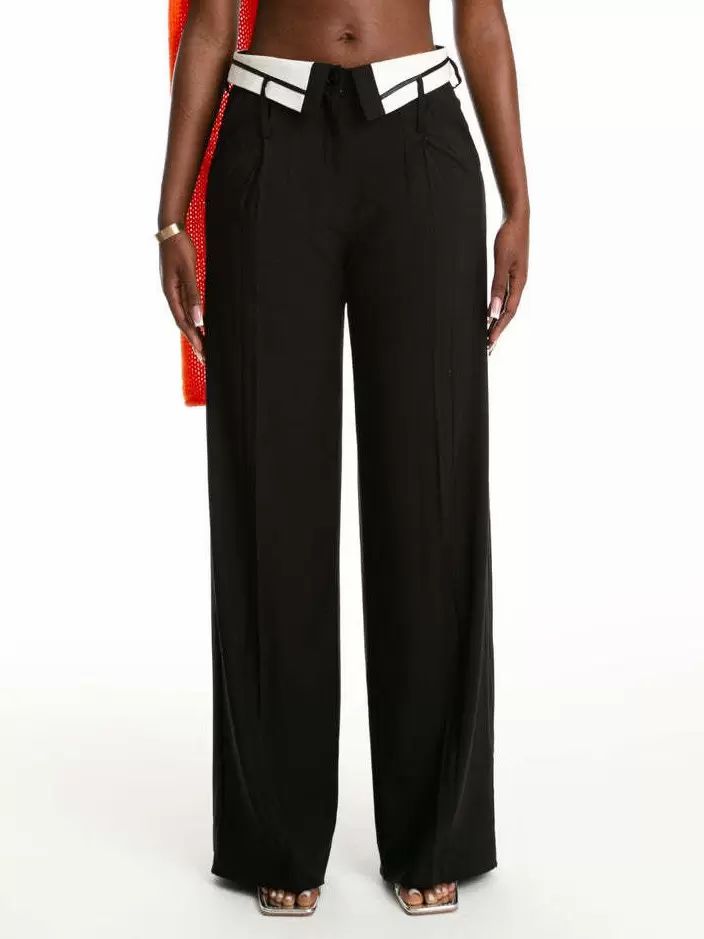 Bottoms |   Pants Black Polyester Natural Waist Two-Tone Trousers Bottoms Bottoms