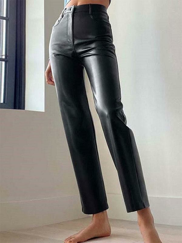 Bottoms |   Pants Black Zipper PU Leather Trousers Bottoms Bottoms