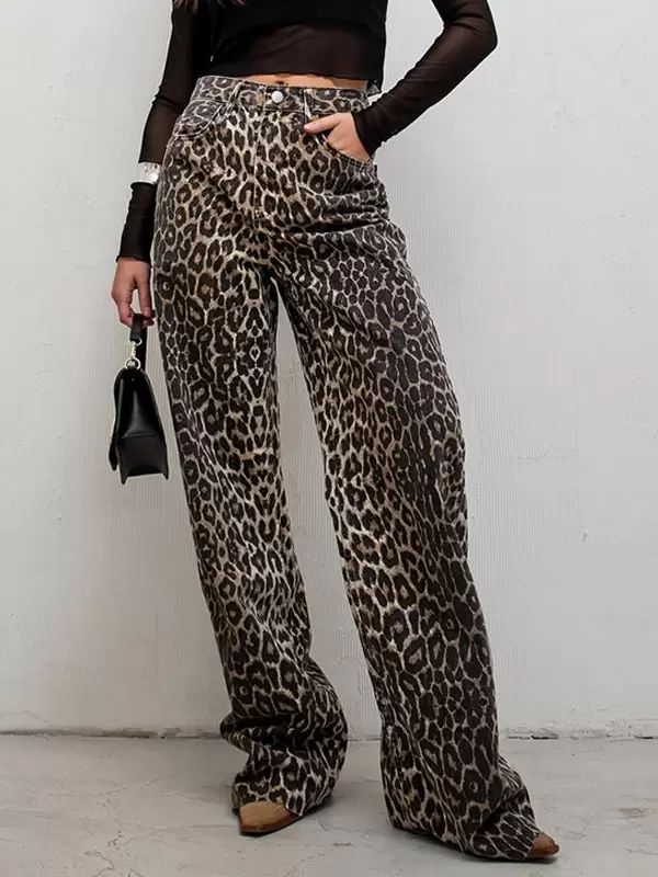 Bottoms |   Pants Coffee Brown Cotton Natural Waist Leopard Print Trousers Bottoms Bottoms