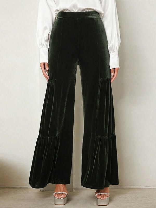 Bottoms |   Pants Dark Green Acrylic Raised Waist Trousers Bottoms Bottoms