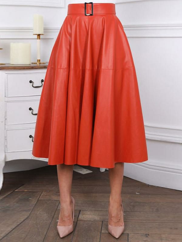 Bottoms |   PU Leather Skirt Metal Details Daily Casual Overskirt Bottoms Bottoms