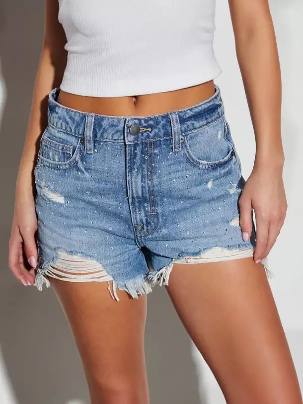 Bottoms |   Ripped Denim Short Distressed Asymmetrical Night Out Bottom Bottoms Bottoms