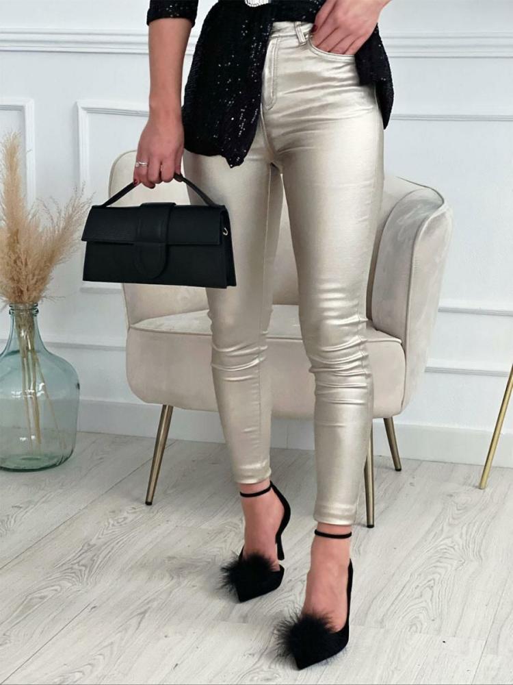 Bottoms |   Silver Pants For Women High Waist Faux Leather Skinny Leggings Bottoms Bottoms