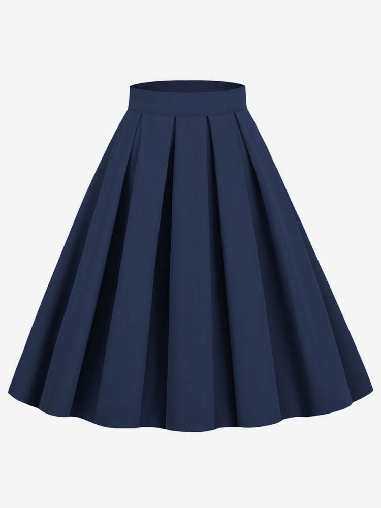 Bottoms |   Skirt For Women Dark Navy Pleated Raised Waist Layered Women Bottoms Bottoms Bottoms