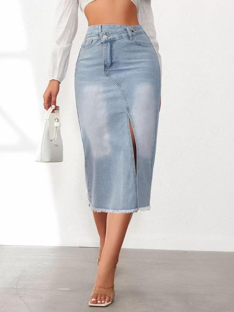 Bottoms |   Skirts Blue Asymmetrical Raised Waist Denim Chic Fall Long Bottoms Bottoms Bottoms