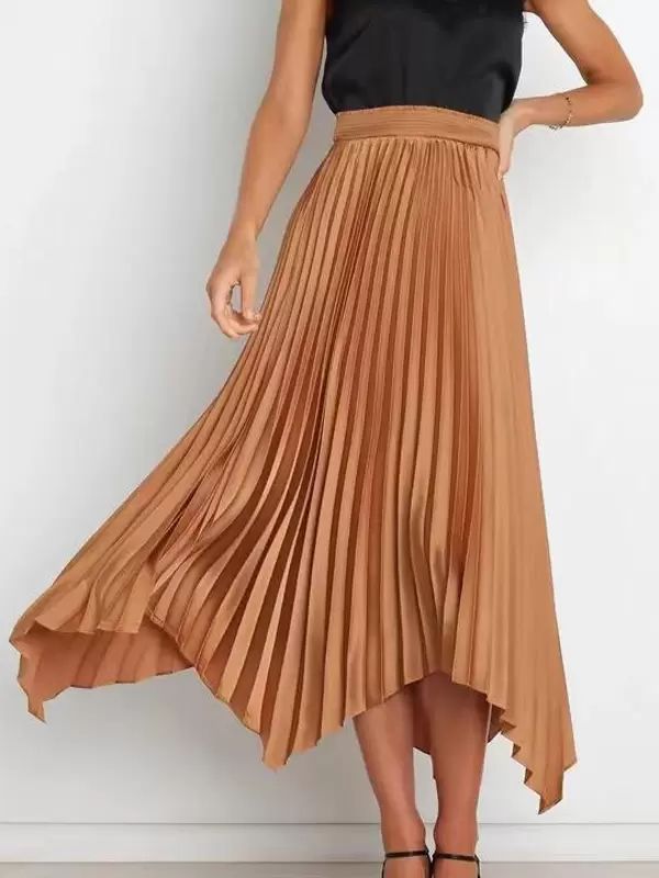 Bottoms |   Skirts Chestnut Brown Irregular Raised Waist Polyester Casual Spring Long Bottoms Bottoms Bottoms