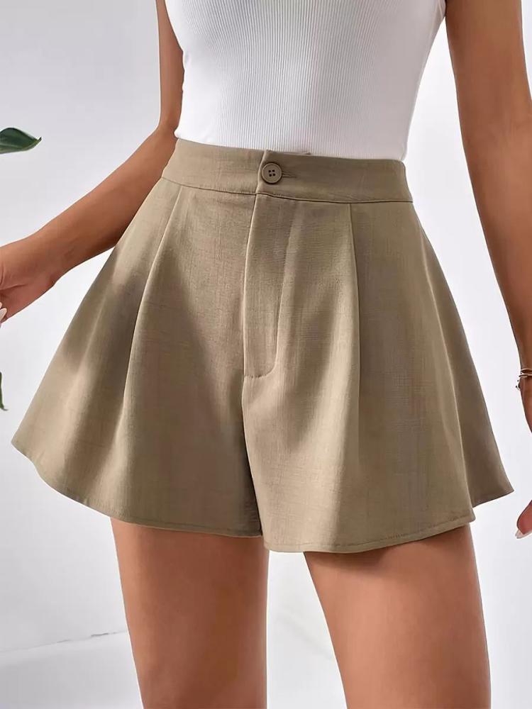 Bottoms |   Solid Color Shorts Pleated High Waist Button Casual Summer Shorts Bottoms Bottoms