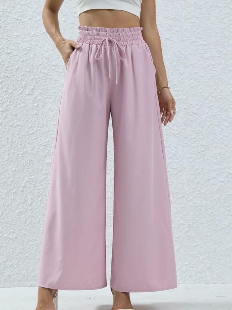 Bottoms |   Wide Leg Pants High Waist Lace Up Pockets Trousers In Solid Color Bottoms Bottoms