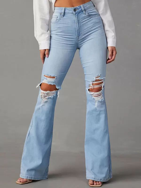 Bottoms |   Woman’s Jeans Casual Raised Waist Polyester Bottoms Bottoms