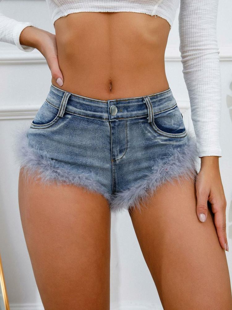 Bottoms |   Woman’s Shorts Chic Feathers Polyester Bottoms Bottoms