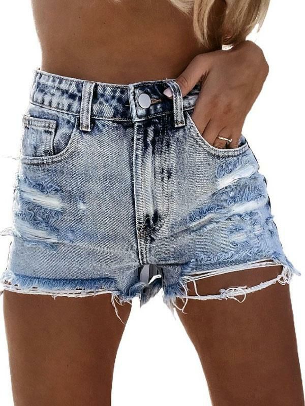 Bottoms |   Women Jeans Light Blue Zipper Fly Buttons Straight Casual Cowboy Denim Shorts Bottoms Bottoms