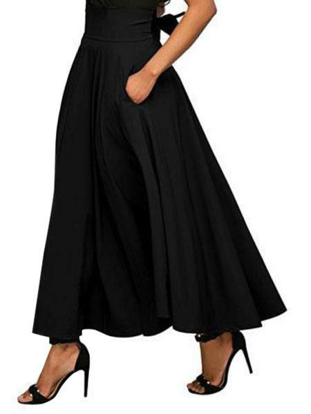 Bottoms |   Women Maxi Skirt Bow Retro Long Flared Skirt Bottoms Bottoms