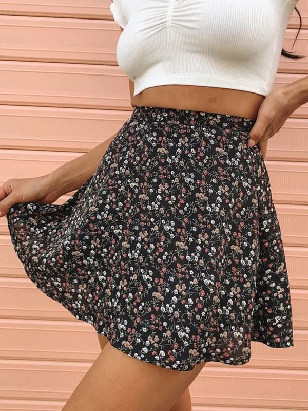 Bottoms |   Women Skirt Black Floral Print Short Women Bottoms Bottoms Bottoms