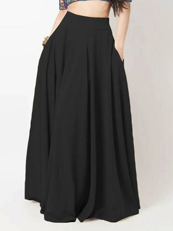 Bottoms |   Women Skirt Black Pleated Long Raised Waist Oversized Women Bottoms Bottoms Bottoms