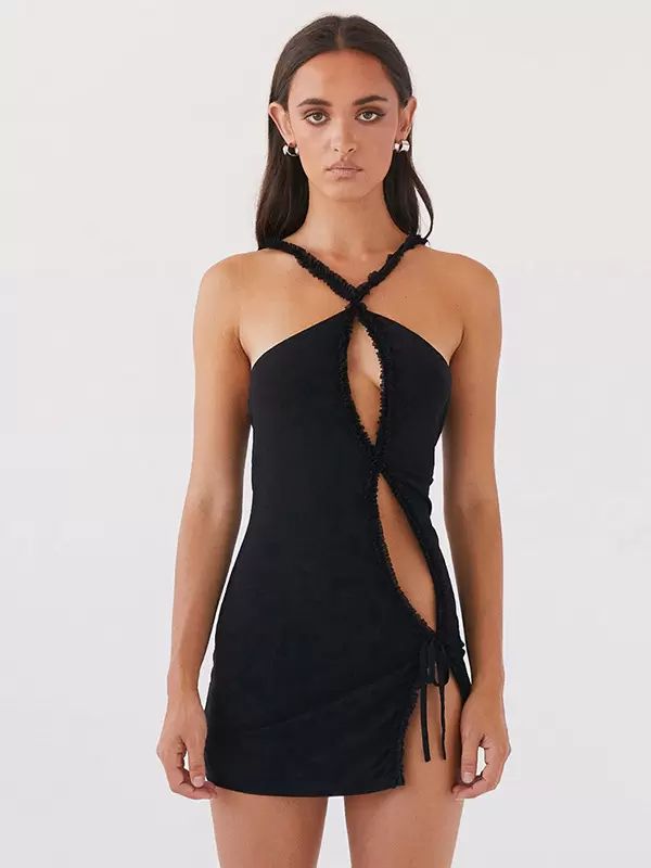 Clubwear |   Clubwear Halter Eyelet Trim Cutout Short Sexy Club Night Out Dress Clothing Clubwear