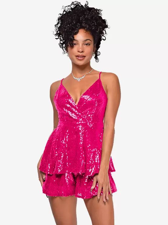 Clubwear |   Sequined Romper Spaghetti Strap Ruffles Sexy Night Out 1 Piece Outfit Clothing Clubwear