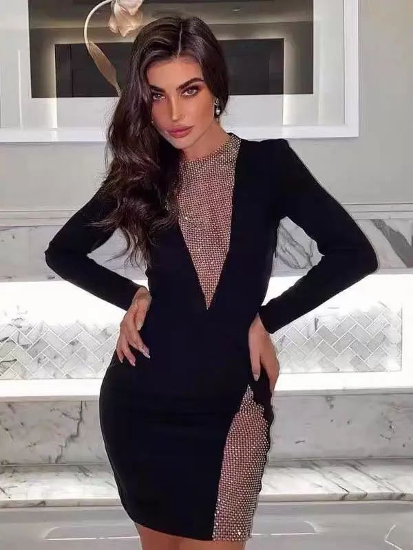 Dresses |   Bodycon Dresses Black Jewel Neck Cut Out Sexy Long Sleeves Pencil Dress Clothing Dresses