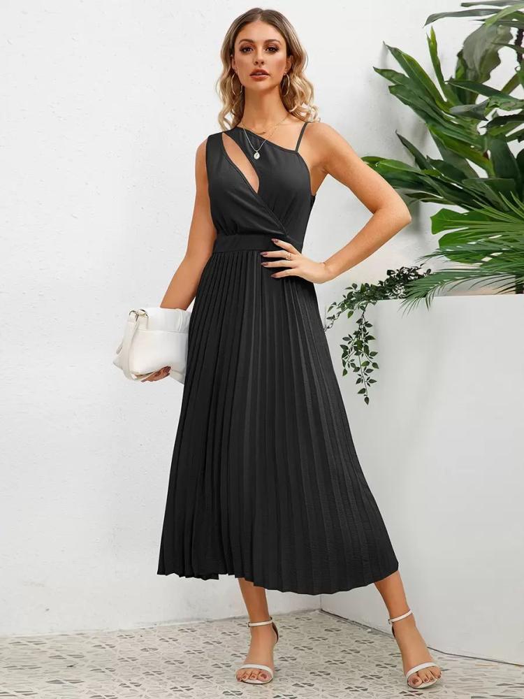 Dresses |   Casual Dress Cutout Asymmetrical Shoulder Ruching Summer Midi Dresses Clothing Dresses