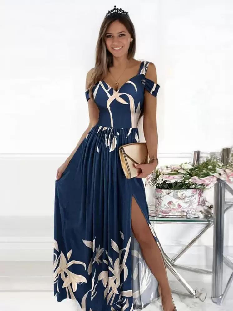 Dresses |   Off-The-Shoulder Maxi Dress Short Sleeves Sexy Open Shoulder Prom Long Dress Clothing Dresses